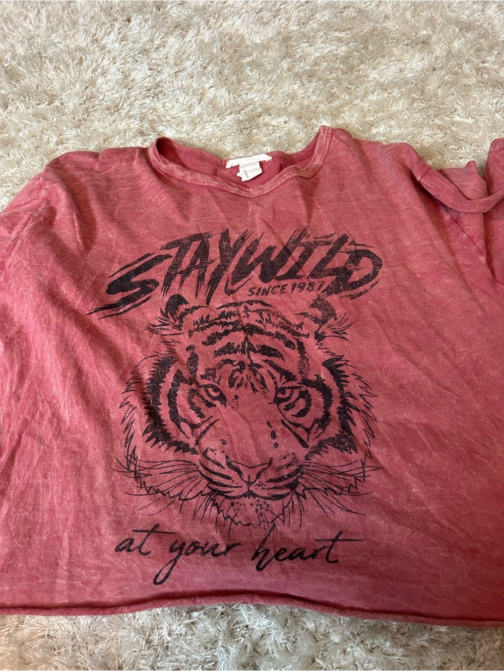 Caution To The Wind Short Sleeve Tee - Dusty Rose with Black Tiger Graphic